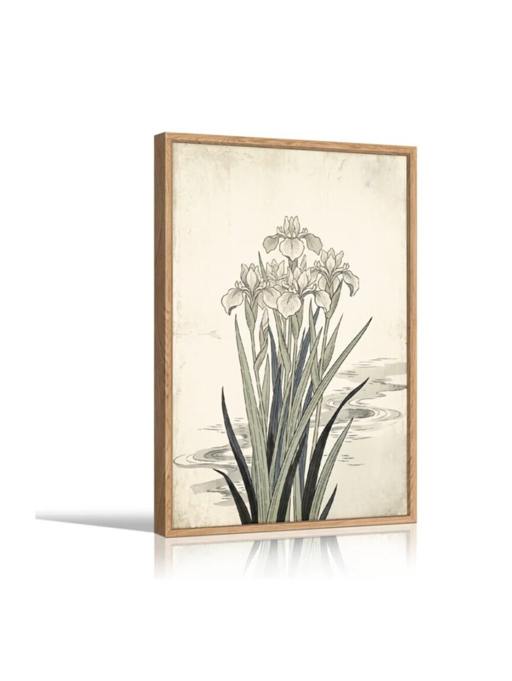 Vintage Iris Botanical Canvas Wall Art 36x47 Floral Natural Wood Frame